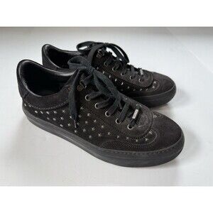 Men's Jimmy Choo Ace Stars Stud Sneakers Shoes Black Leather Size 42 US 8